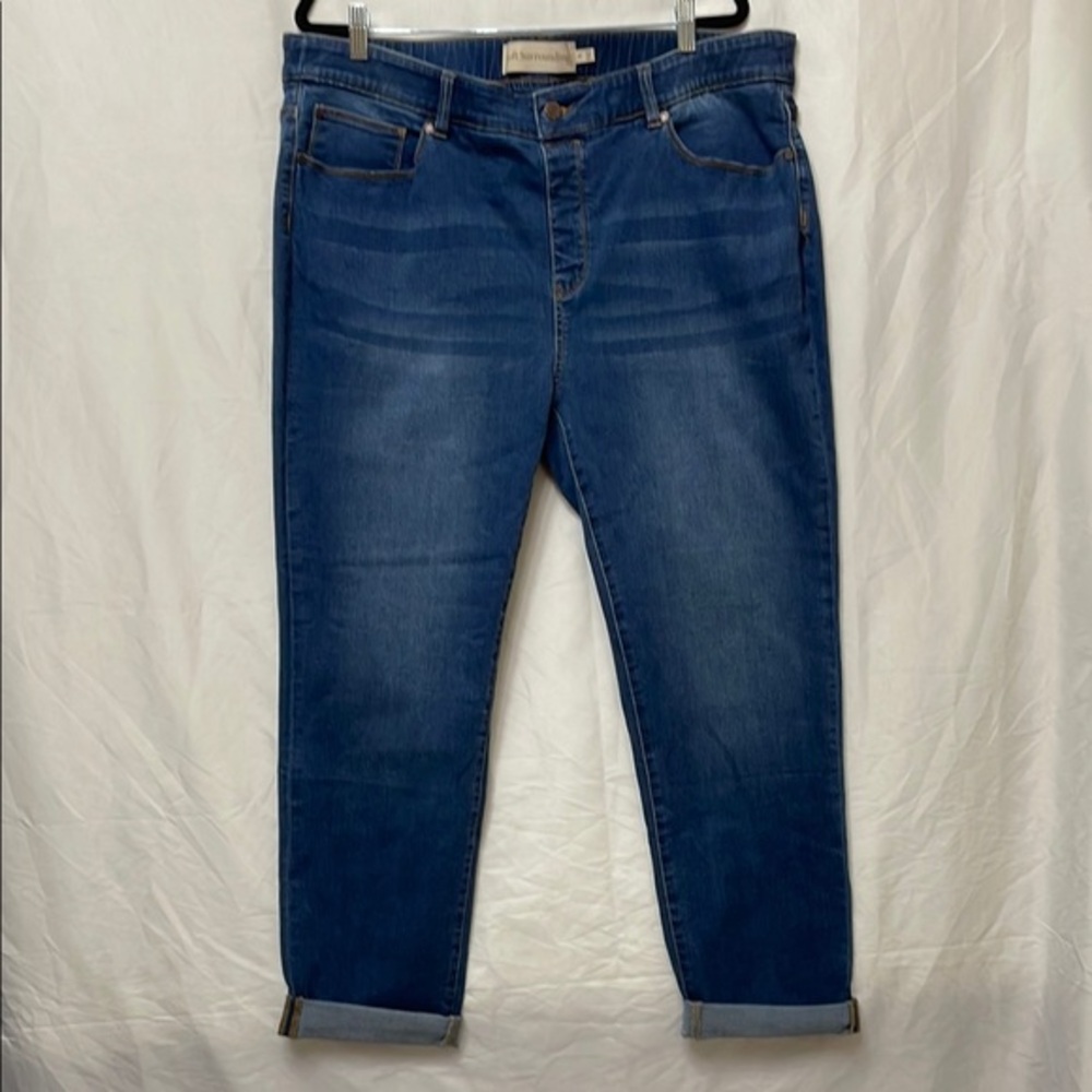 Soft Surroundings Cuffed Blue Ankle Cropped Stretchy Jeans, Comfort Waistband 1X